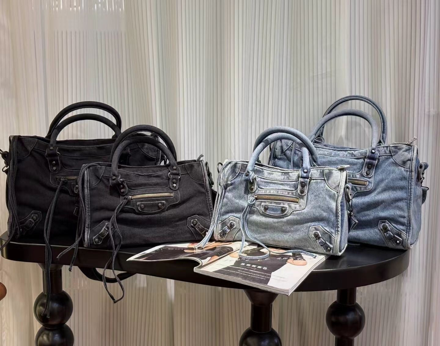 Vintage Washed Denim Moto City Bag