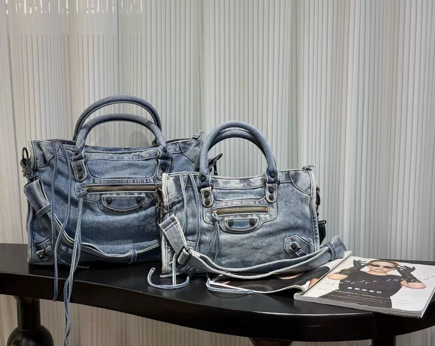 Vintage Washed Denim Moto City Bag