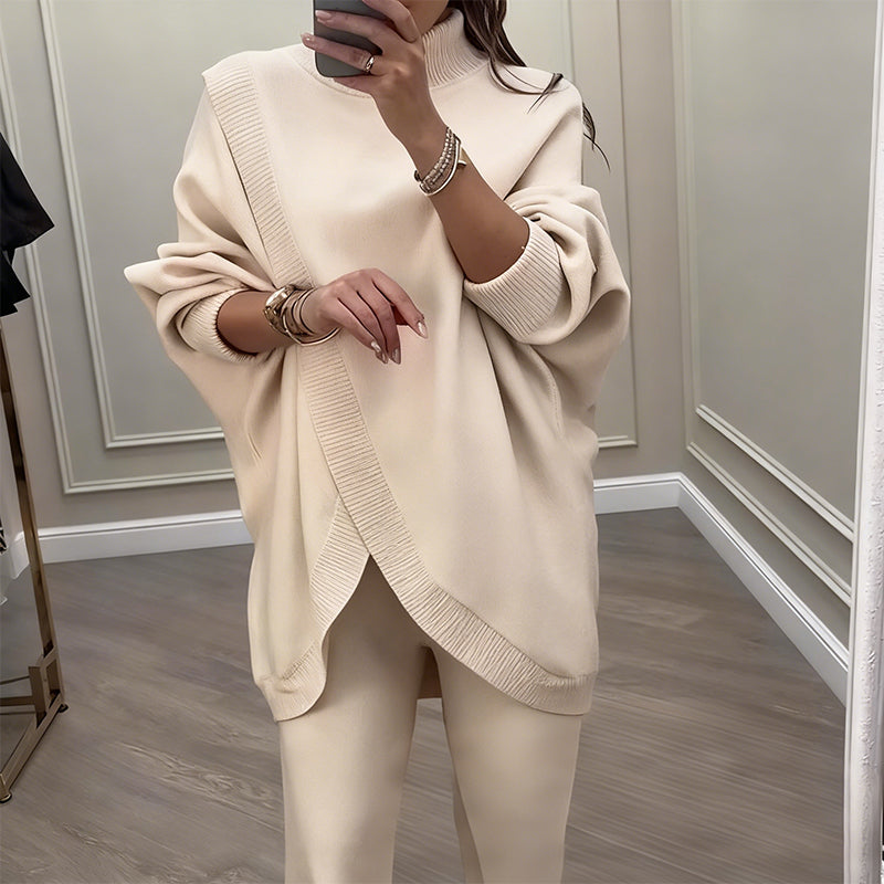 🔥 59% RABAT! NYT! Damesæt med 2 dele – Asymmetrisk sweater + bukser med vide ben. Afslappet pasform og blødt stof. Ultra behagelig 👚✨