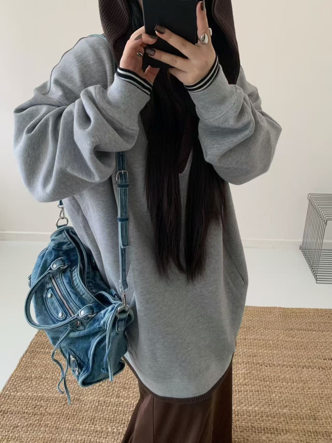 Vintage Washed Denim Moto City Bag