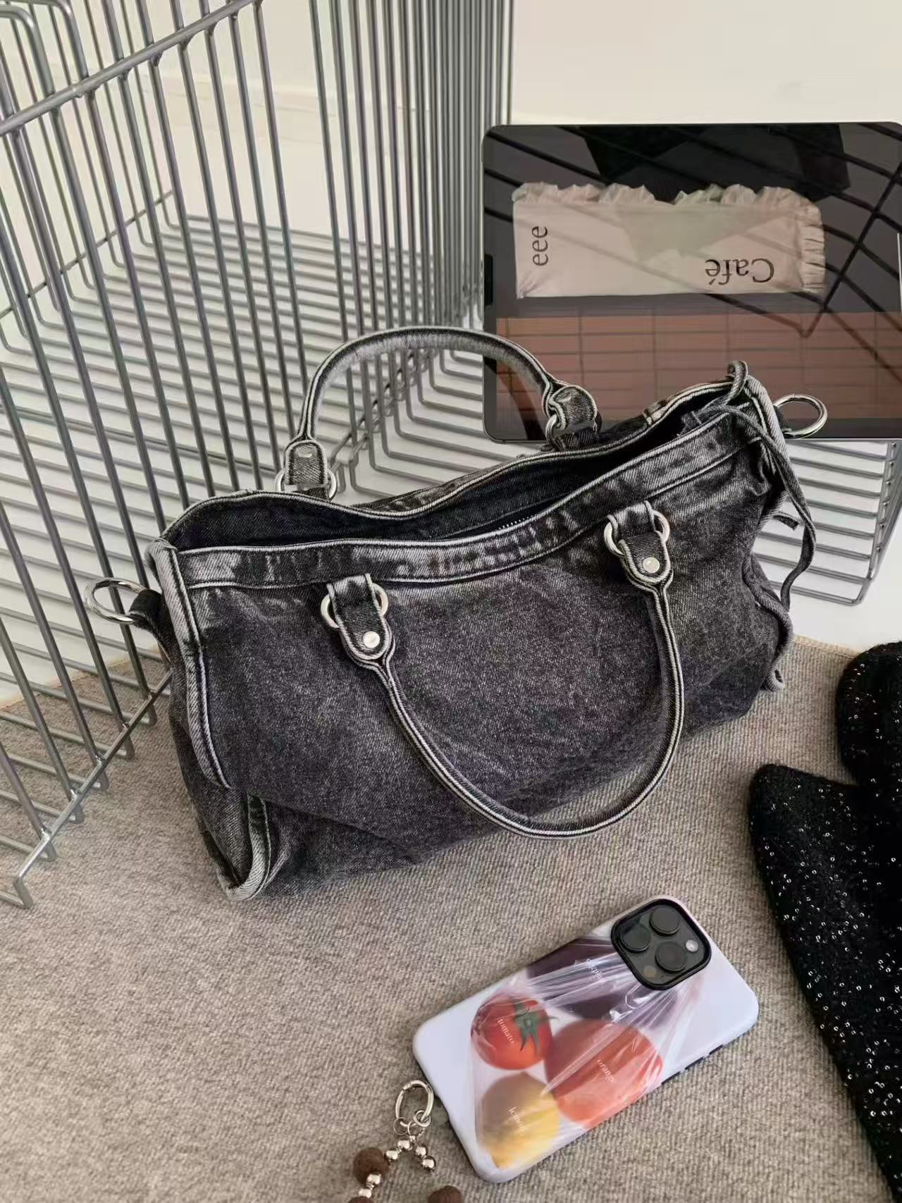 Vintage Washed Denim Moto City Bag