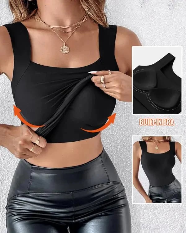 🏆Special Price $24.98!!💐Women's U Neck Tank Tops with Built-In Bra