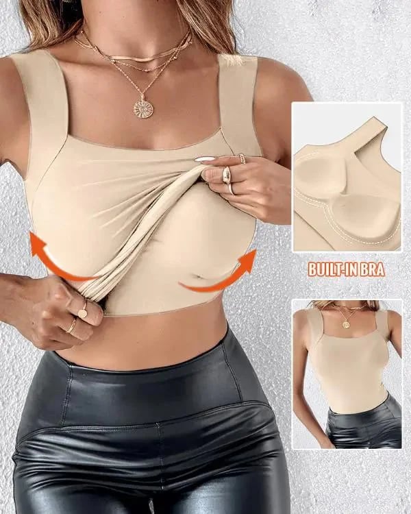 🏆Special Price $24.98!!💐Women's U Neck Tank Tops with Built-In Bra