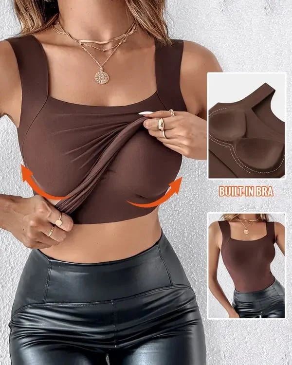 🏆Special Price $24.98!!💐Women's U Neck Tank Tops with Built-In Bra