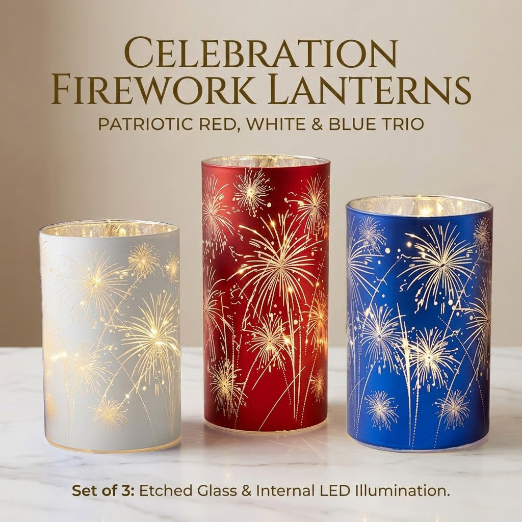 Celebration Firework Lanterns – Premium Patriotic Red. White & Blue Trio