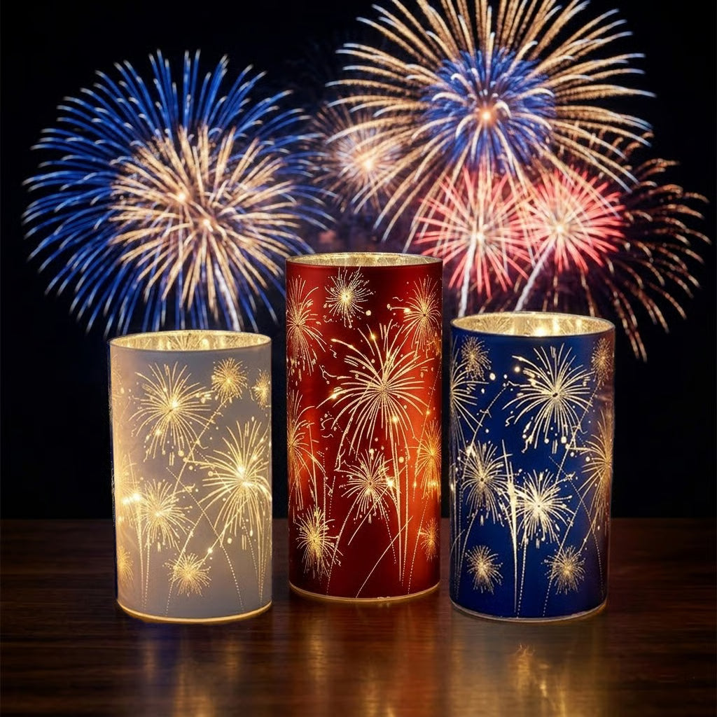 Celebration Firework Lanterns – Premium Patriotic Red. White & Blue Trio