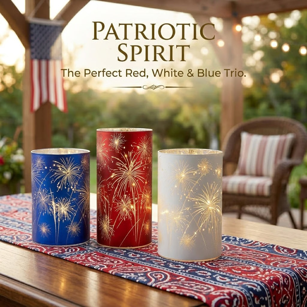 Celebration Firework Lanterns – Premium Patriotic Red. White & Blue Trio