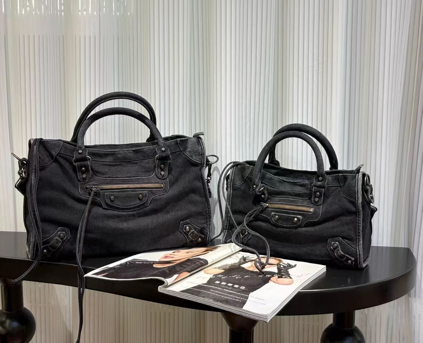 Vintage Washed Denim Moto City Bag