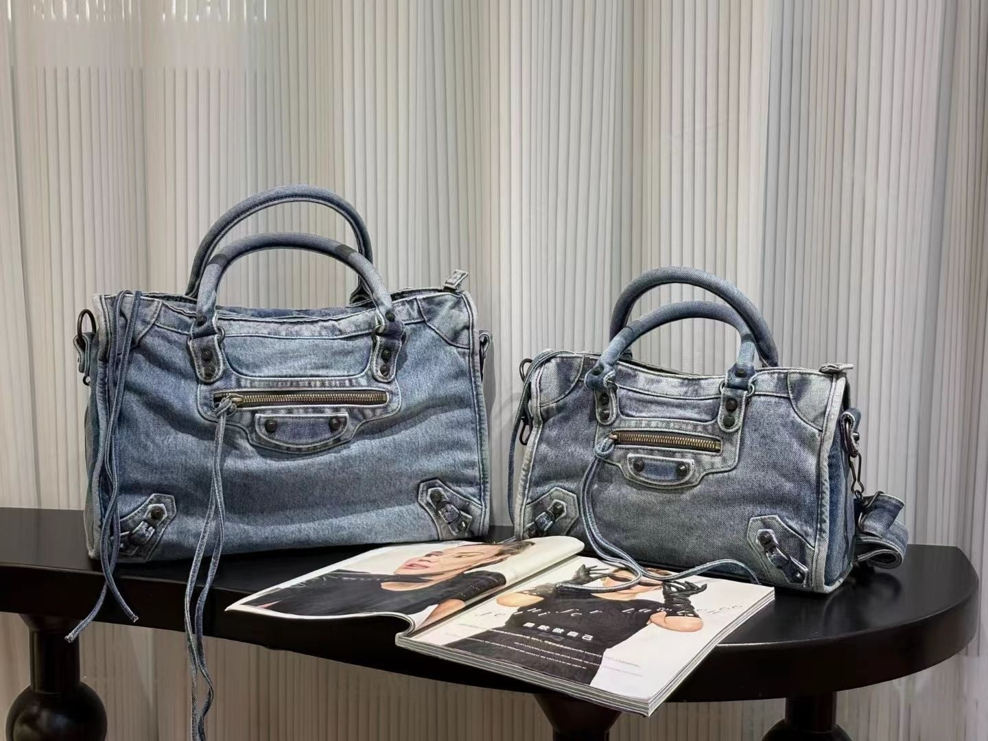 Vintage Washed Denim Moto City Bag